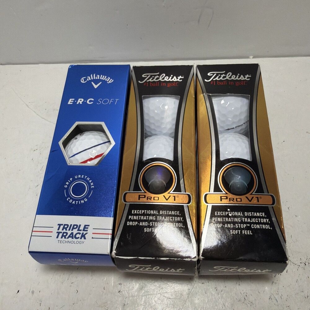 Titleist Pro V1 Golf Balls 3 Pack Sleeve Lot Of 2 And Callaway ERC SOFT 3 Pack